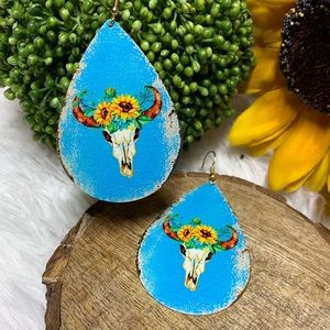 Teardrop Turquoise Cow Skull Earrings